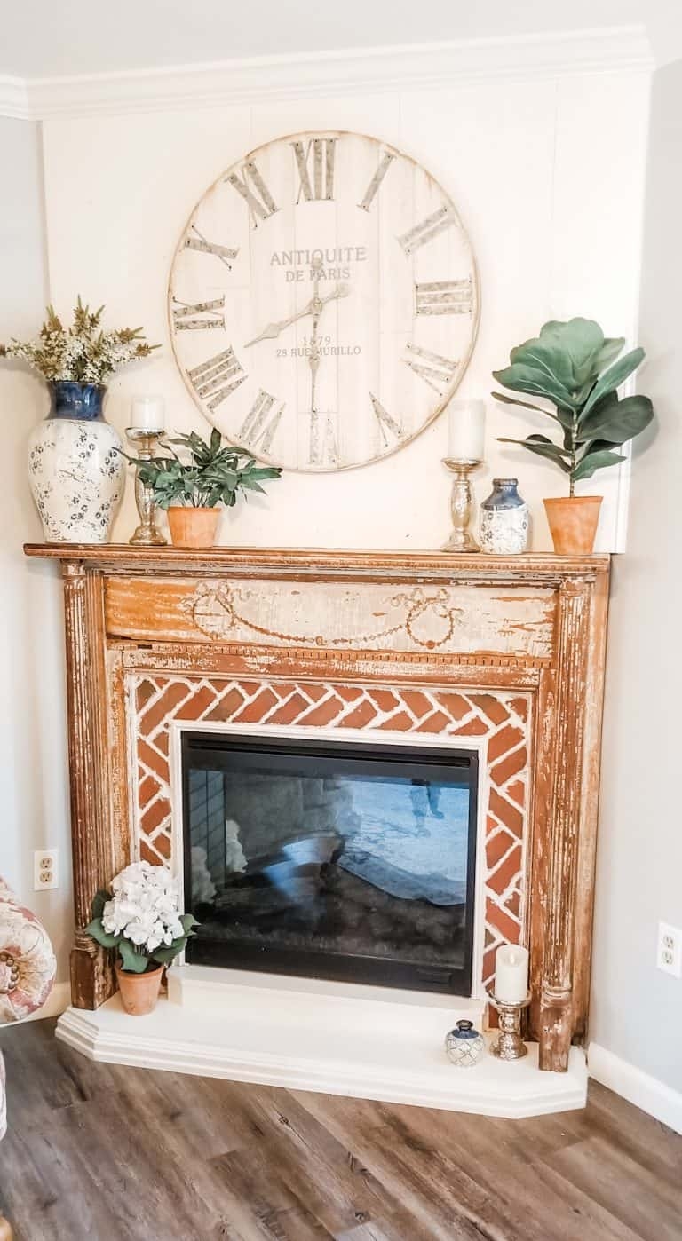 Fireplace Mantel Scrolling Carving Detail Brick Decor