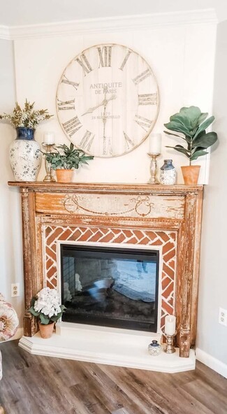 Fireplace Mantel Scrolling Carving Detail Brick Decor