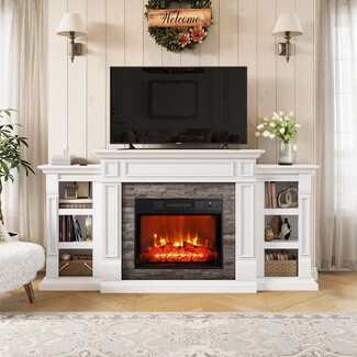Fireplace Mantel Unit with Built-in Side Bookshelves