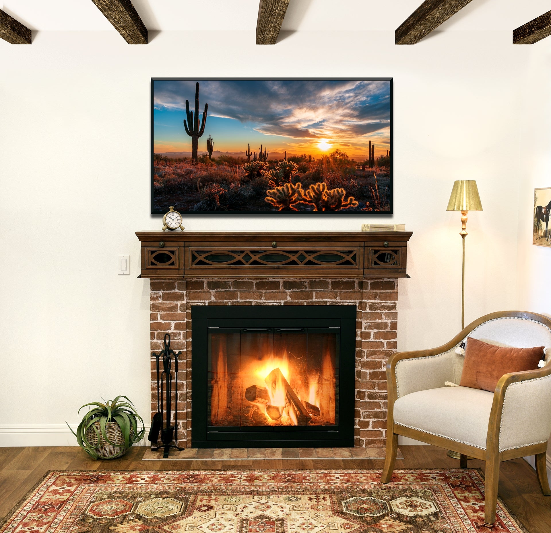 Fireplace Mantel with Espresso Geometric Lattice Front