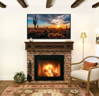 Fireplace Mantel with Espresso Geometric Lattice Front