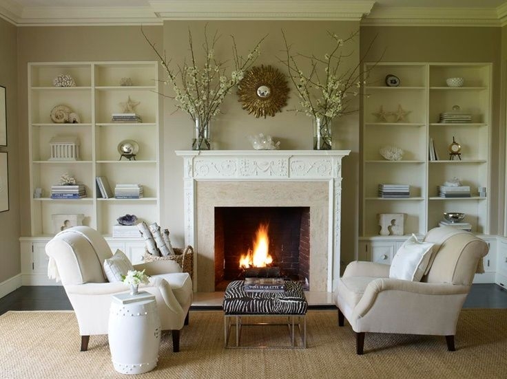 Fireplace Seating Set with Zebra Print Ottoman Decor