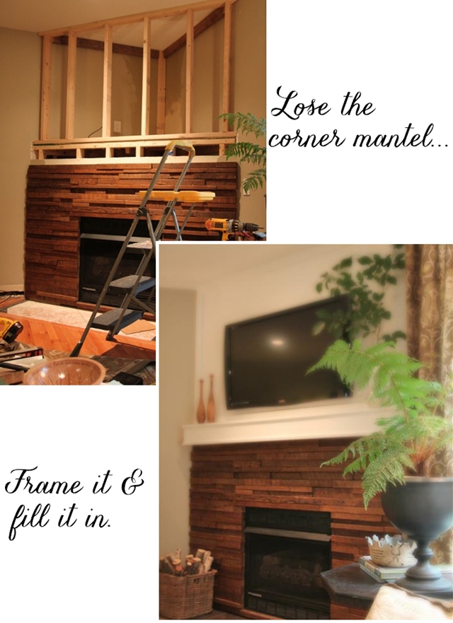 Fireplace Surround Stacked Wood Texture Corner Remodel