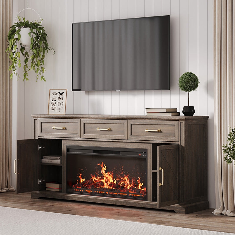 Fireplace TV Stand Containing Gold Weathered Oak Entertainment
