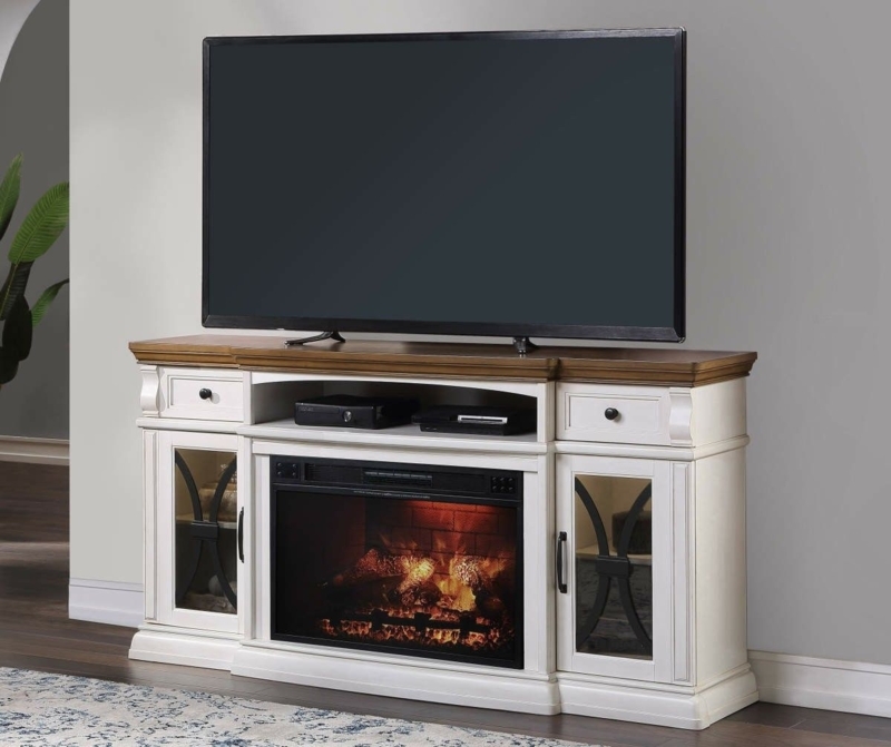 Fireplace TV Stand Has Decorative Overlays 72 Inch Console