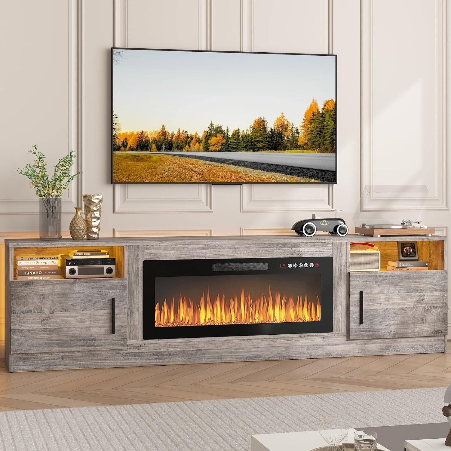 Fireplace TV Stand Offering LED Lighting Modern Fireplace Console