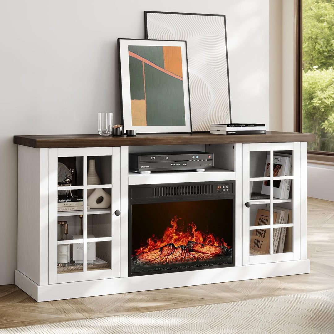 Fireplace TV Stand Using 59 Inch Width Farmhouse Media Console