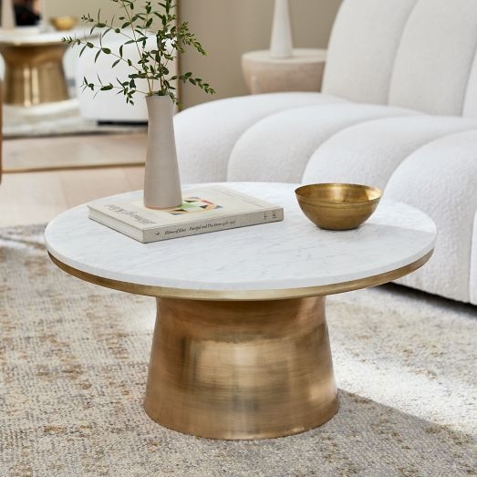 Flared Pedestal Coffee Table with Marble Topped Rim