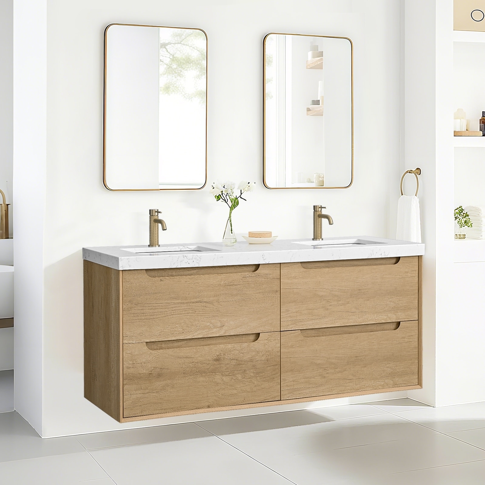Floating Bathroom Vanity: Handleless Drawer Vanity Wood
