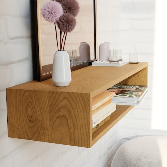 Floating Console Cherry Wood Cubby Solid Cherry Floating Console