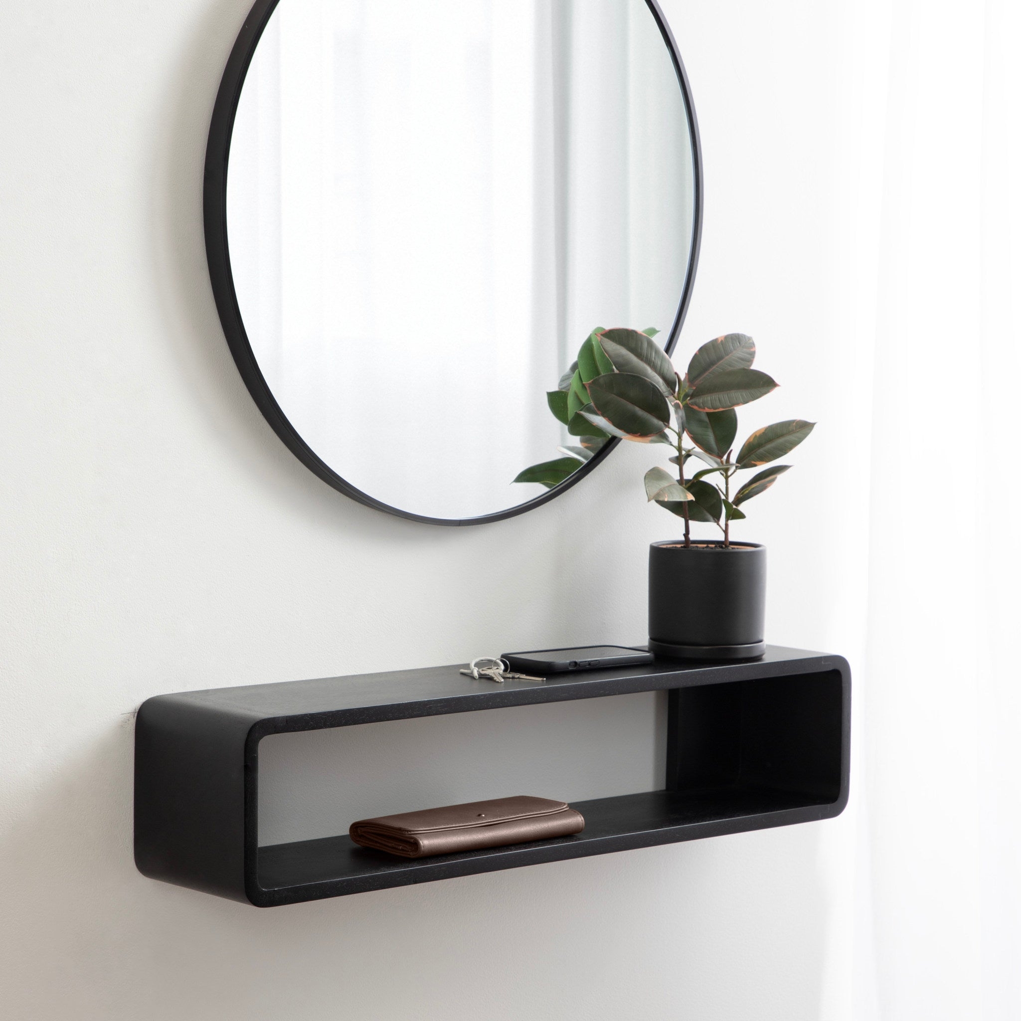 Floating Console Rounded Corners Open Frame Black Entryway Shelf