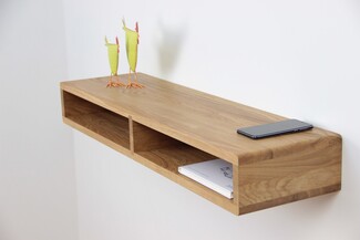 Floating Console Solid Oak Rounded Corners Entryway Organizer