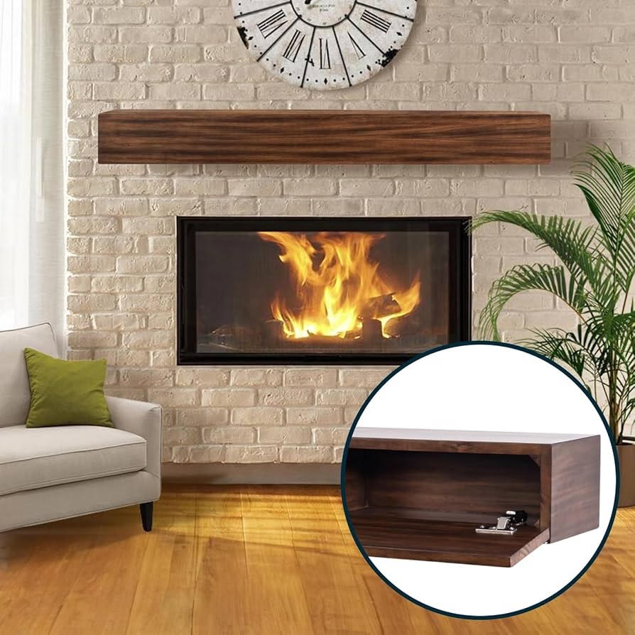 Floating Mantel with Mocha Wood Grain Storage Shelf