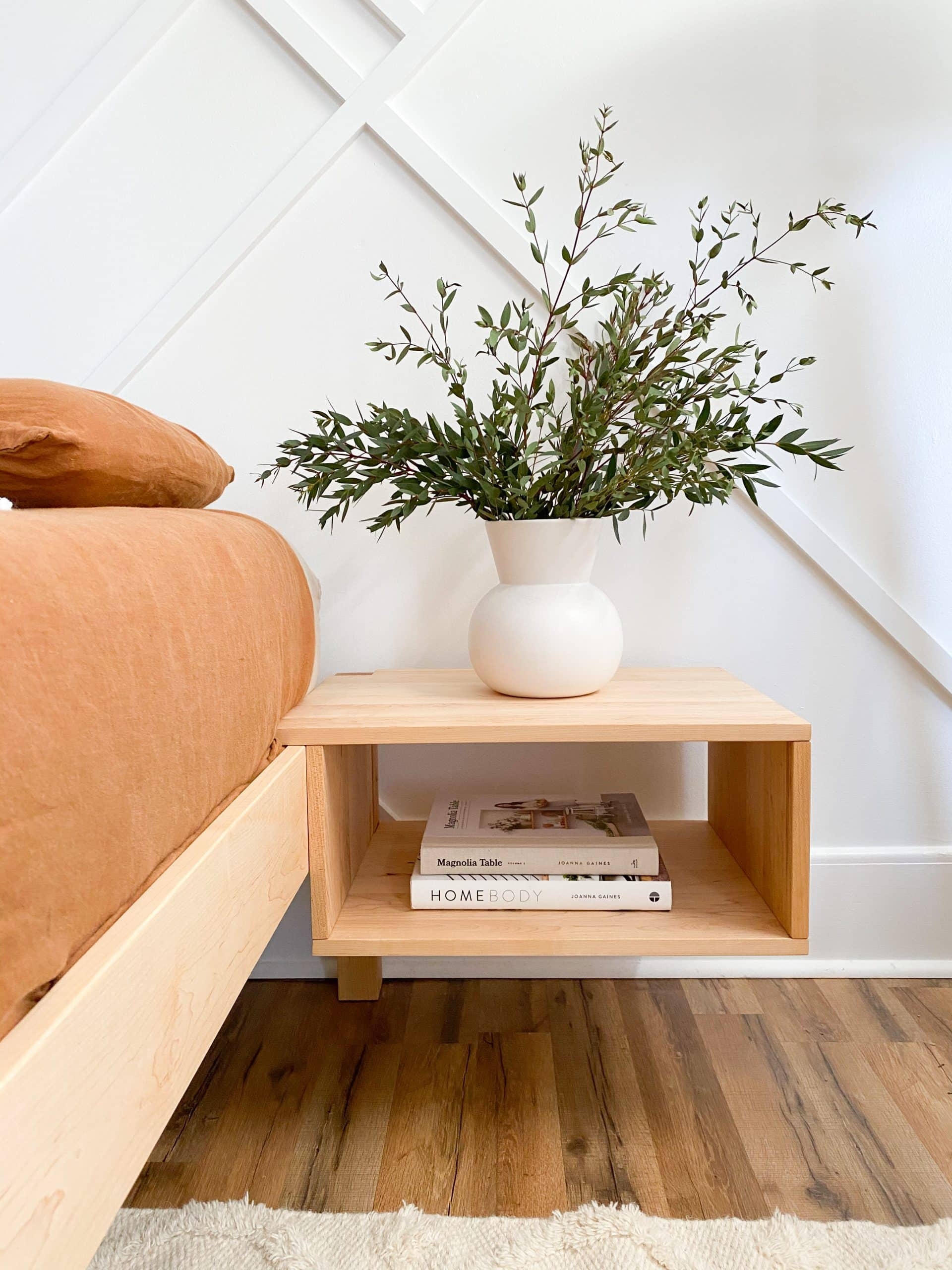 Floating Nightstand Open Cubby Natural Wood Floating Table