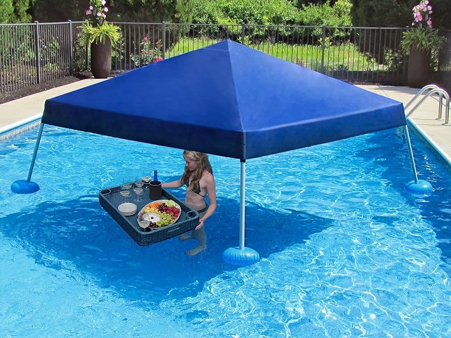 Floating Pool Canopy with Navy Wicker Floating Tray