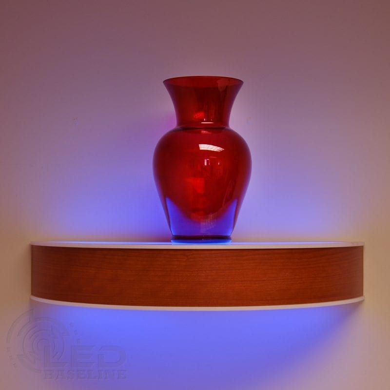 Floating Shelf Blue LED Lighting Dual Glow Curved Wood