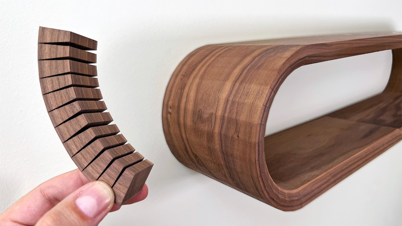Floating Shelf Kerf Bent Wood Pill Shaped Walnut