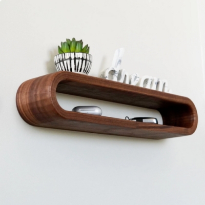 Floating Shelf Pill Shaped Silhouette Bent Wood Niche