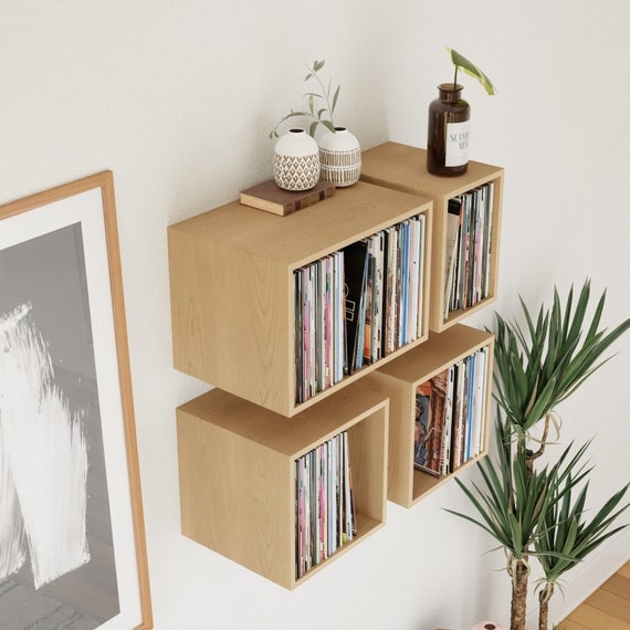 Floating Shelves: Staggered Maple Box Shelf Layout