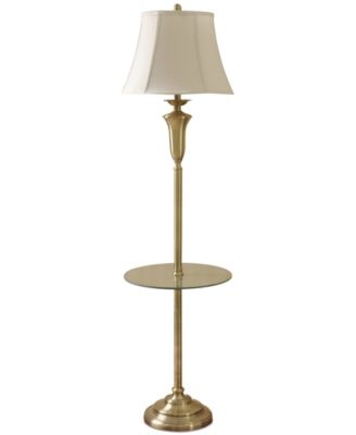 Floor Lamp Antique Brass Finish Bell Shade and Glass Shelf