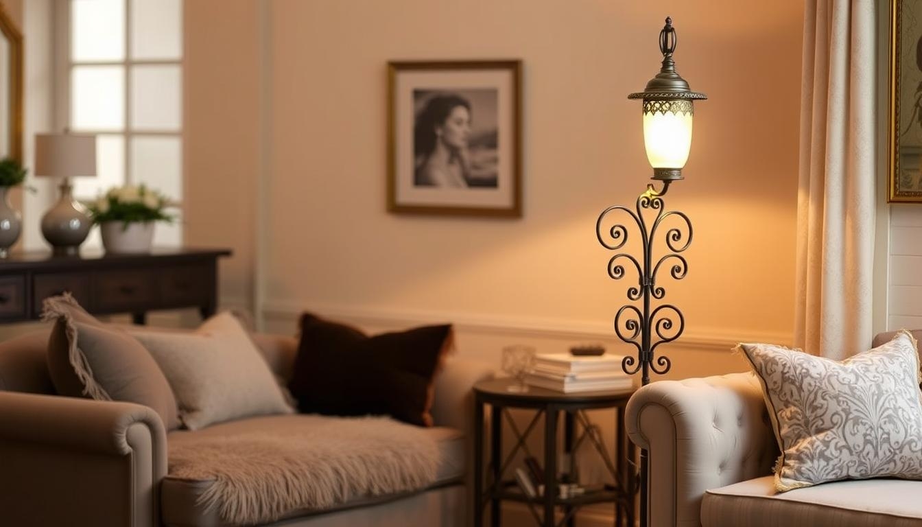 Floor Lamp Antique Bronze Scrollwork Stand Lantern Shade