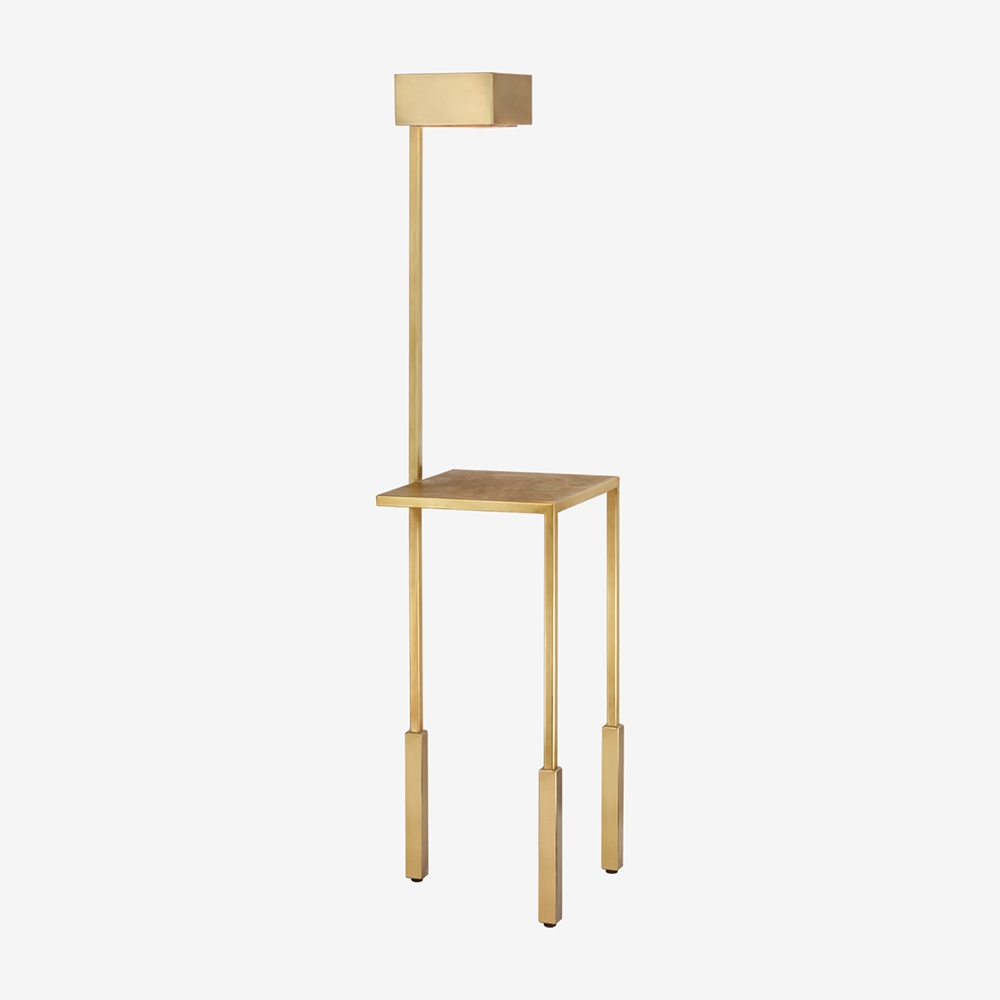 Floor Lamp Antique Gold Boxy Shade Minimalist Task Light