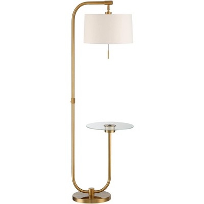 Floor Lamp Curved Frame Brushed Brass with USB Charging Port