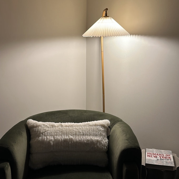 Floor Lamp Curved Swan Neck and Pleated Conical Shade