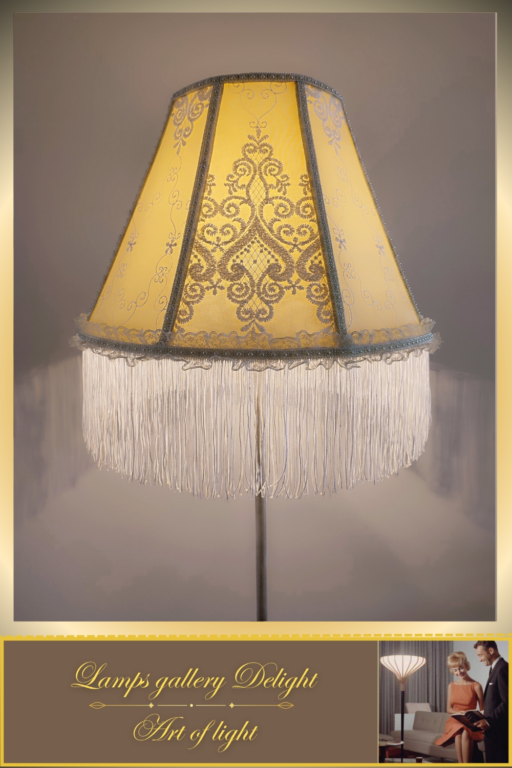 Floor Lamp featuring Ornate Embroidery and Fringe Tassels