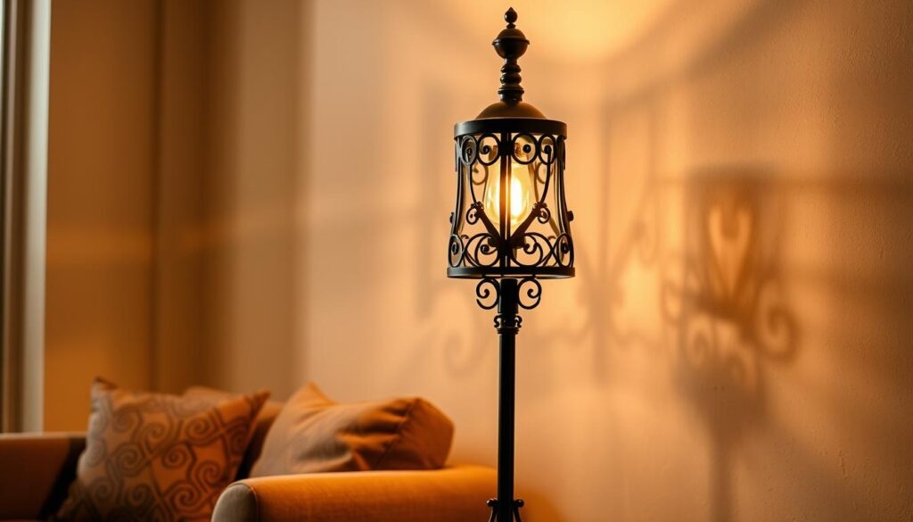 Floor Lamp Filigree Scrollwork and Lantern Head Design