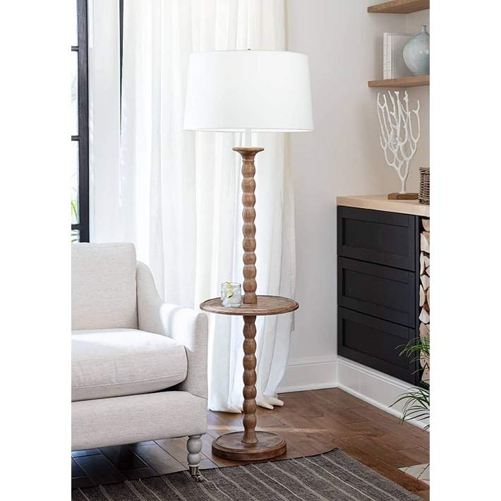 Floor Lamp Natural Wood Bobbin Post Coastal Spindle Design