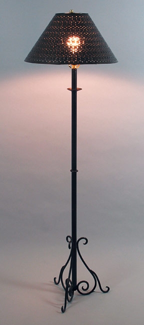 Floor Lamp Perforated Tin Shade and Scrollwork Tripod