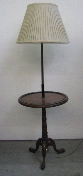 Floor Lamp Table Cherry Wood Tripod Base and Pleated Shade