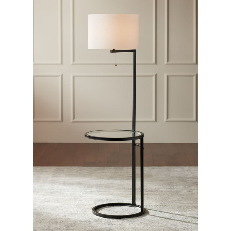 Floor Lamp Table Matte Black C-Shaped Base for Small Rooms