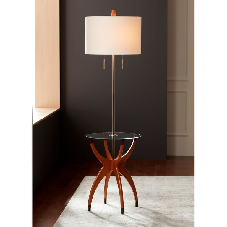 Floor Lamp Table Sculptural Wood Legs and Dual Pull Chains