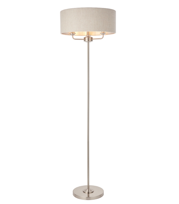 Floor Lamp Three Light Fixture with Brushed Silver Finish