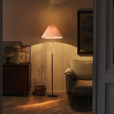Floor Lamp Wavy Neck with Pleated Conical Shade Design