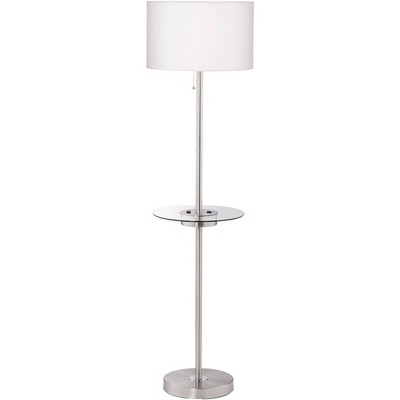 Floor Lamp With Brushed Silver Metal And AC Power Outlet