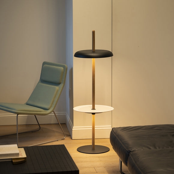 Floor Lamp With Disc Shade And Tiered Minimalist Design