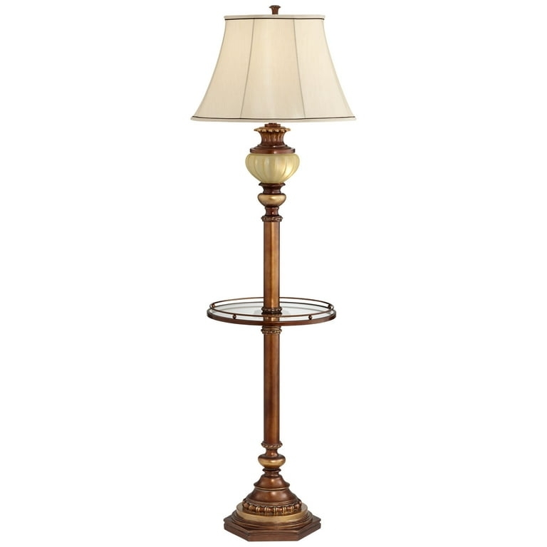 Floor Lamp With Night Light Element And Glass Tray Table