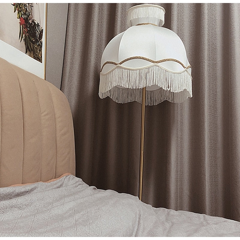 Floor Lamp with Satin Like Dome and Long Tassel Fringe