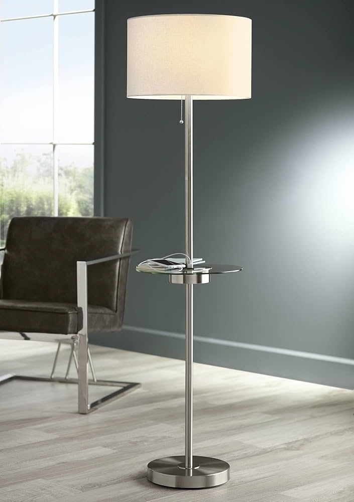 Floor Lamp With Satin Nickel Finish And USB Charging Port