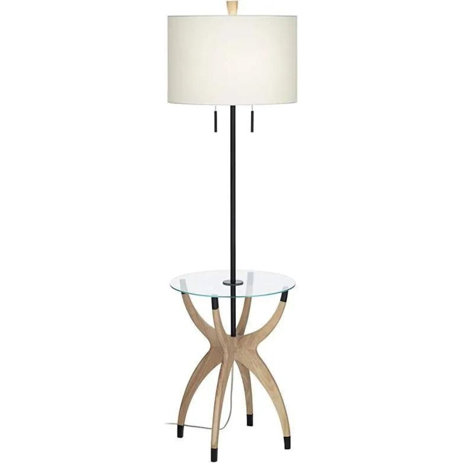 Floor Lamp With Tapered Legs And Wood Toned Dual Pull Chain