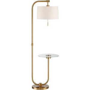 Floor Lamp With U Shaped Frame And Brushed Brass Finish