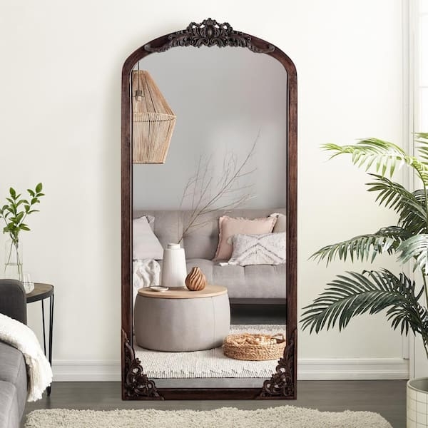 Floor Mirror Arched Dark Walnut Floor Mirror Scrollwork