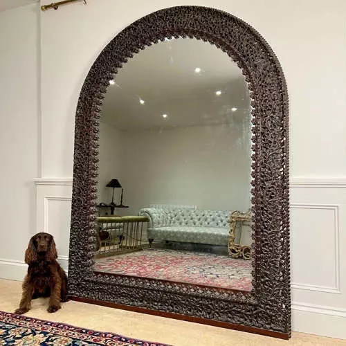 Floor Mirror: Dark Espresso Arched Floral Carving