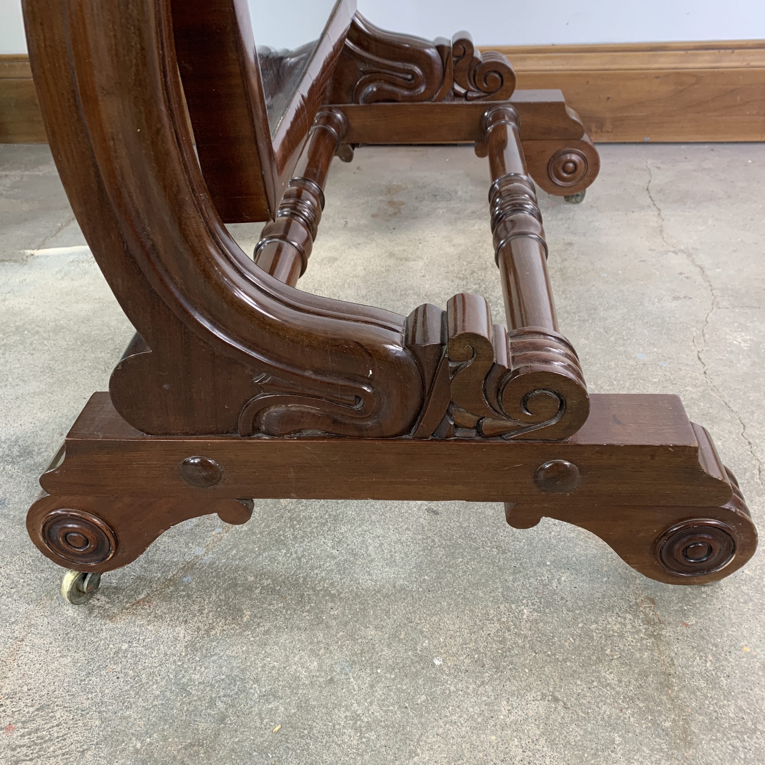 Floor Mirror: Mahogany Scrolled Feet Caster Wheels