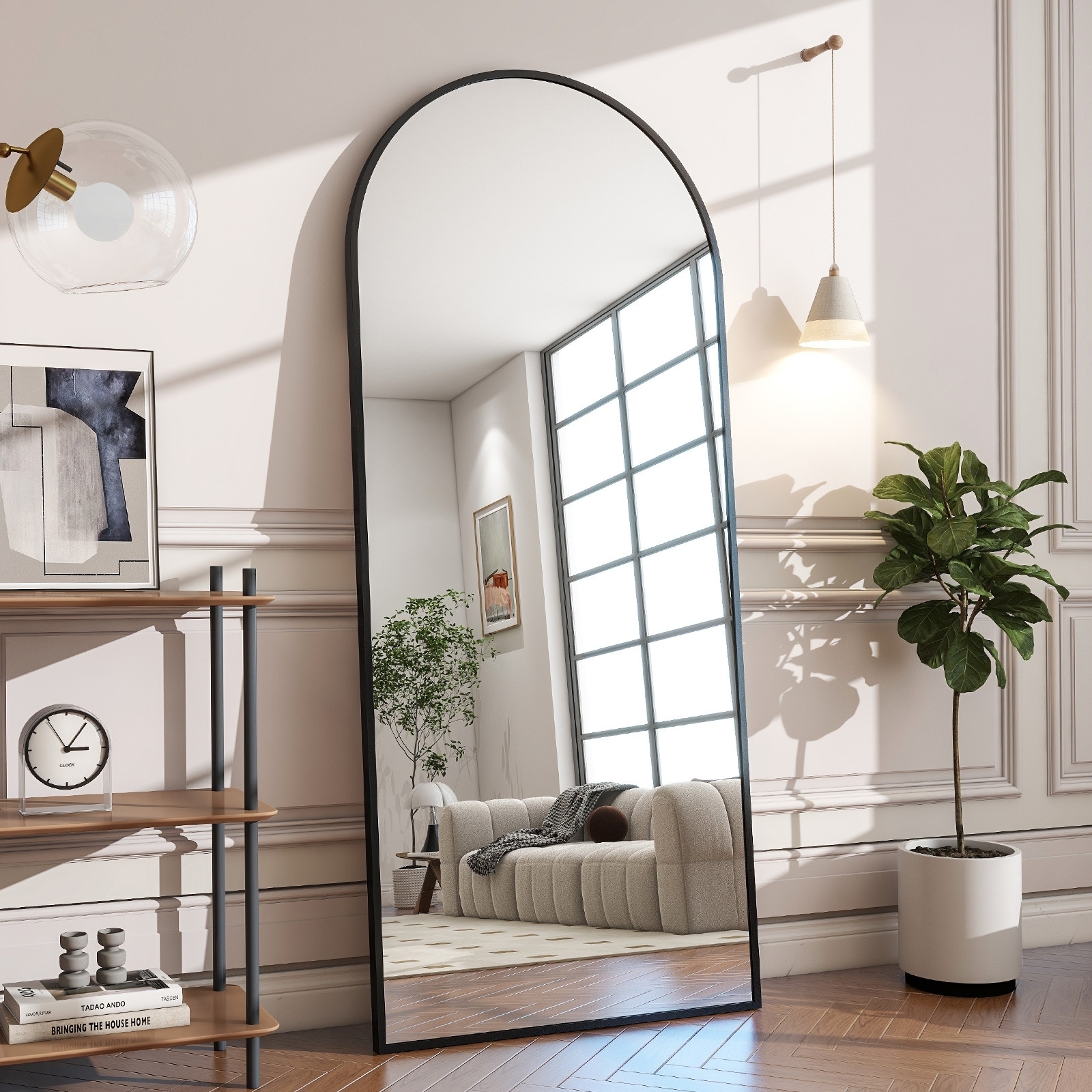 Floor Mirror: Matte Black Arched Minimalist Frame
