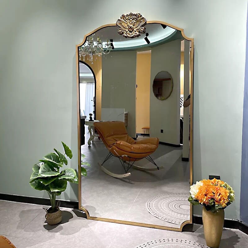 Floor Mirror: Patina Finish Arched Eagle Crest Profile
