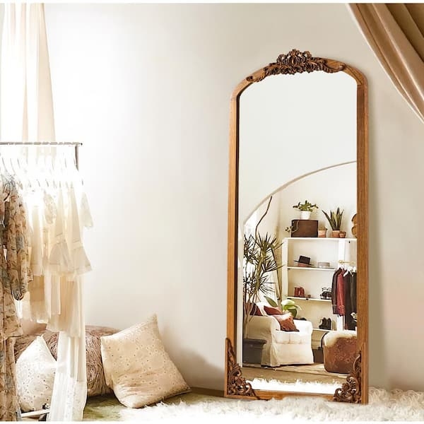 Floor Mirror Rustic Arched Wood Dressing Mirror Crown